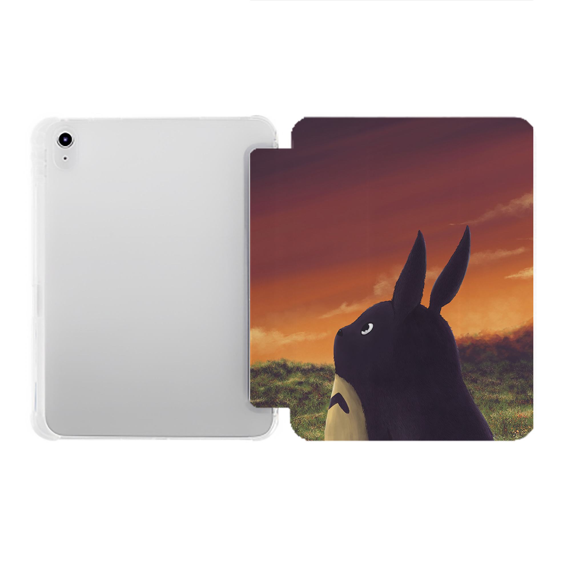 （画像用） となりのトトロ 草壁メイ 草壁サツキ My Neighbor Totoro Satsuki Kusakabe Mei Kusakabe IPad ケース ペン収納付き 三つ折りスタンド PUレザー×シリコン 対応機種9.5/10.5/10.9インチ